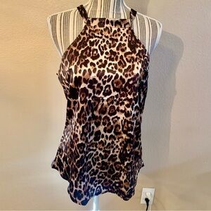 NWT Satin Tank Small OrderPlus Leopard Animal Print Black Brown Beige Keyhole